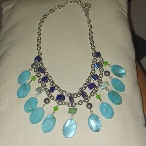 Erica Lyons Turquoise & purple Dyed Shell Necklace, silver-tone. 12"-13" drop